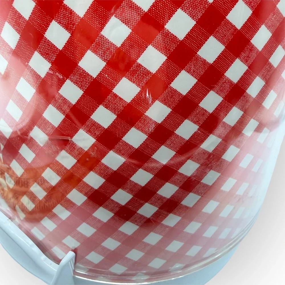 Vintage Thermo Serv West Bend Ice Bucket Red White Gingham Checkered Picnic MCM